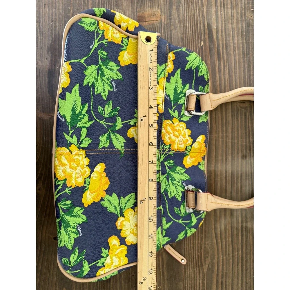 Tignanello Bed‎ of Roses Floral Satchel Handbag Purse Navy Yellow Flower Print